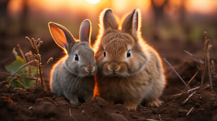 Fototapeta premium Bunnies at Dusk in the Field