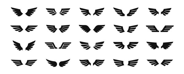 Wings flat icon. wings badges set. wing symbol. Vector illustration - obrazy, fototapety, plakaty