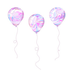 Set of three pink marble balloons. Vector illustration for card, party, design, flyer, poster, decor, banner, web, advertising