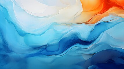 blue and orange waves of abstract paint, sea, ocean painting, modern art, abstract art, brushstrokes
