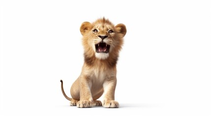 a small cheerful lion on a white background.Generative AI