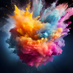 Obraz premium Burst of colored paint, multicolor splash of pain, colorful smoke, on dark background, abstract background, color powder explosion isolated on a black background, rainbow