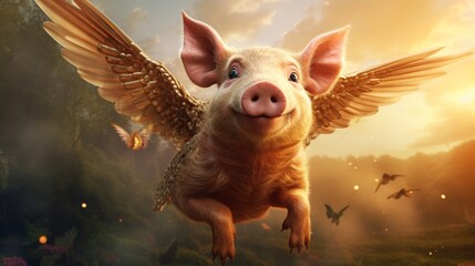 flying pig woth collorfull backgrund.Generative AI