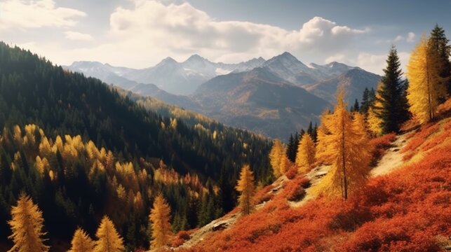 Panorama mountain autumn landscape.Generative AI