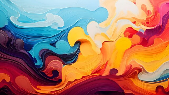 Abstract watercolor paint background, splash of multicolor paint, orange and blue swirls of colors, waves, splatter of acrylic paint, Abstract painting with vibrant colors, paint, brush strokes 