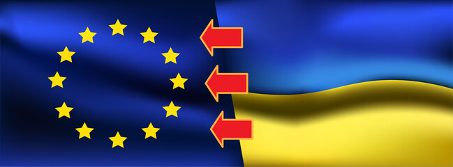 Obraz na płótnie Canvas european union flag beside flag of Ukraine. Ukraine entering EU illustration.
