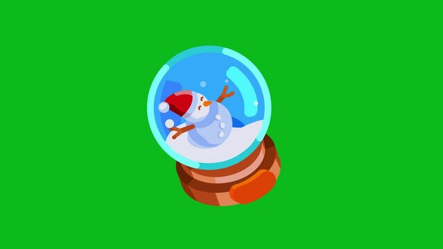 vector cartoon animation of shaking christmas snow globe with snowfall and snowman inside