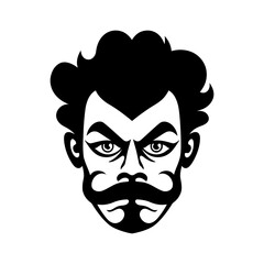 Male face icon. Black illustration of a man's face with mustache.
