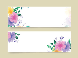 Website headers with colorful watercolor flowers decoration.