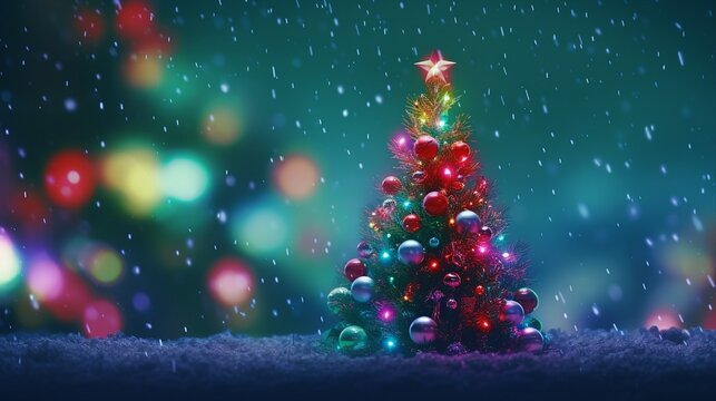 Snowy Christmas Background with Festive Decorations | Winter Holiday Season Image