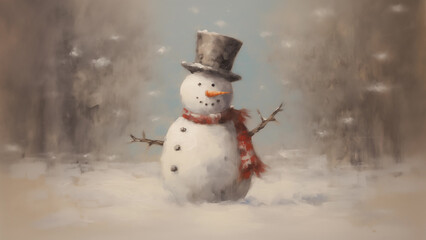 Illustration of a snowman wearing a hat with a nose made of carrots, creating a warm atmosphere