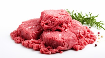 Obraz premium Fresh raw minced meat on white background