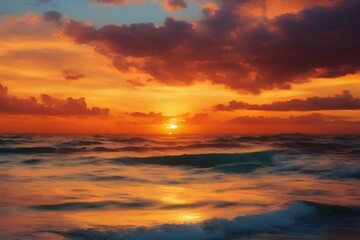 Fototapeta na wymiar Sea over with the clouds golden sunrise or sunset. generative ai