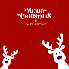 Fototapeta na wymiar Cute Christmas reindeer on a red background. Christmas background, banner, or card.