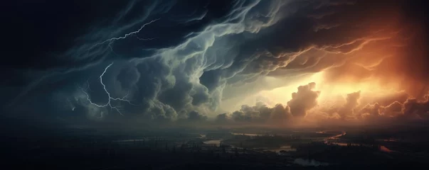 Fotobehang thunderstorm force of nature in dark sky © krissikunterbunt