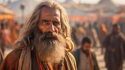 Indian sadhu man at Kumbha Mela festival