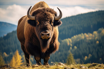 Bison on a mountain pasture