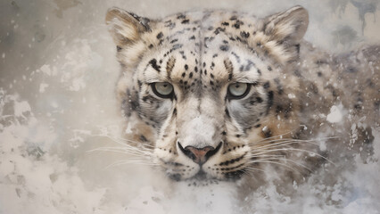 Photo of a leopard staring at its prey in the snow