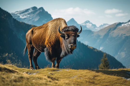 Bison on a mountain pasture