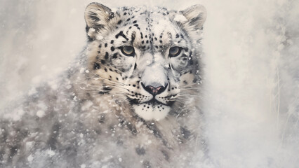 Photo of a leopard staring at its prey in the snow