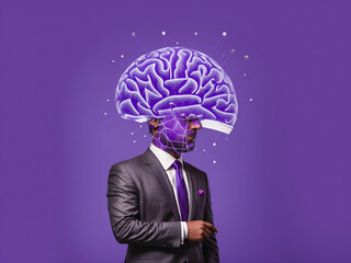 a creative image depicting a man in a suit with his head replaced by a sketched brain diagram - obrazy, fototapety, plakaty