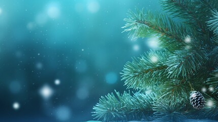 Fototapeta na wymiar Christmas Snowflake Glow: Festive Fir Branches Background for Holiday Designs