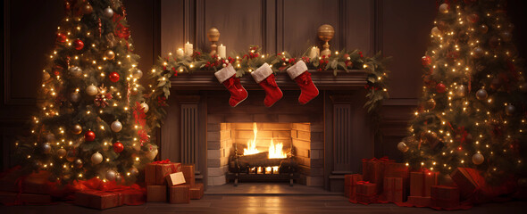 Fototapeta na wymiar Christmas Fireplace
