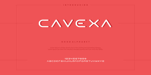 Cavexa Modern minimal abstract alphabet fonts. Typography technology, electronic, movie, digital, music, future, logo creative font. vector illustration - obrazy, fototapety, plakaty