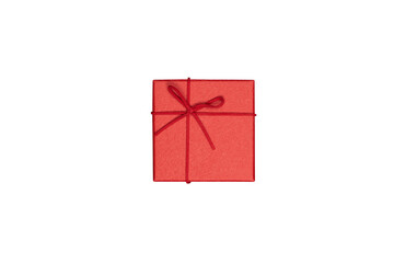 Top view of Red gift box isolated on white background with clipping path.