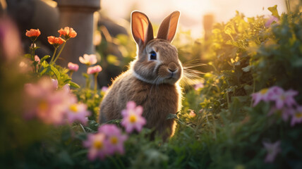 Fototapeta na wymiar Rabbit - Charming Creature in a Green Meadow