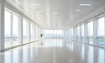 Obraz premium A Softly Blurred Background Capturing the Expansive Hall of an Office or Medical Institution, Accentuated by Panoramic Windows