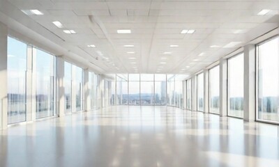  A Softly Blurred Background Capturing the Expansive Hall of an Office or Medical Institution, Accentuated by Panoramic Windows