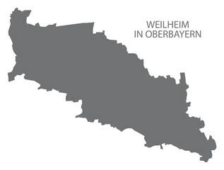 Weilheim in Oberbayern German city map grey illustration silhouette shape