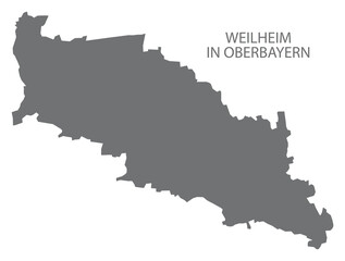 Fototapeta premium Weilheim in Oberbayern German city map grey illustration silhouette shape