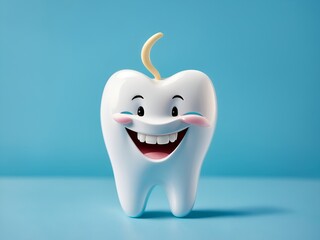 a happy anthropomorphic 3D tooth with a cute face