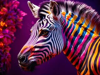 Foto op Canvas a zebra in a vibrant spectrum of colors © Meeza