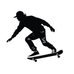 Black silhouette of skateboarder, vector illustration isolated on a white background