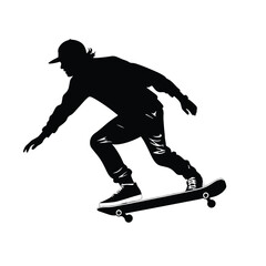 Fototapeta premium Black silhouette of skateboarder, vector illustration isolated on a white background