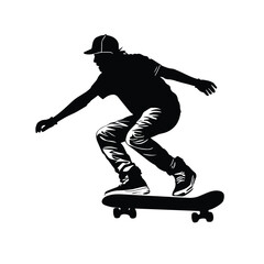 Black silhouette of skateboarder, vector illustration isolated on a white background