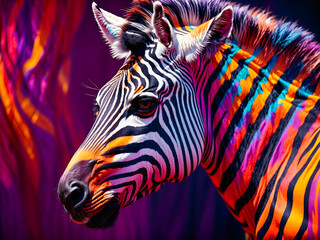 a zebra in a vibrant spectrum of colors