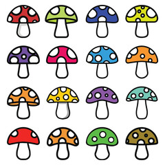 Set of mushroom icon, colored mushroom symbol, flat vector illustration isolated on white background