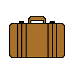 Retro Leather Suitcase, vacation and travel concept, vintage briefcase, front view, vector isolated on white background