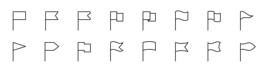 Flag icon set. Waving flag line icon. Flag icon collection. Editable stroke. Vector illustration. © yLemon