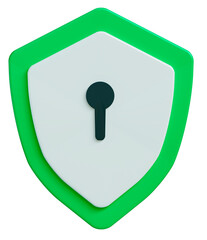 Green shield with check mark, secured protection concept