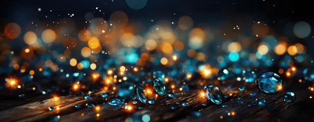 Foto op Canvas Golden Sparkles and Blue Glitter Bokeh Abstract Background © _veiksme_