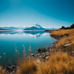 Patagonia landscape with lake and mountains in the background, Chile