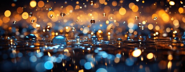 Golden Sparkles and Blue Glitter Bokeh Abstract Background