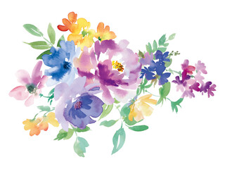 Fototapeta premium 水彩で描いた草花のブーケイラスト