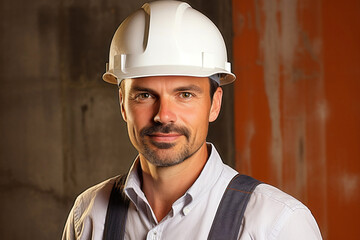 Retrato de Hombre empleado obrero de equipo de construcción con casco de protección 