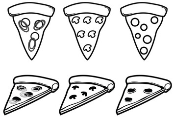 Set of slice pizza line art vector. Pizza silhouettes